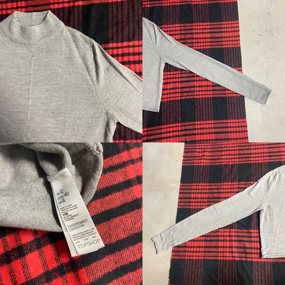 Topshop Gray Crop Long Sleeve High Neck Top - Picture 6 of 8